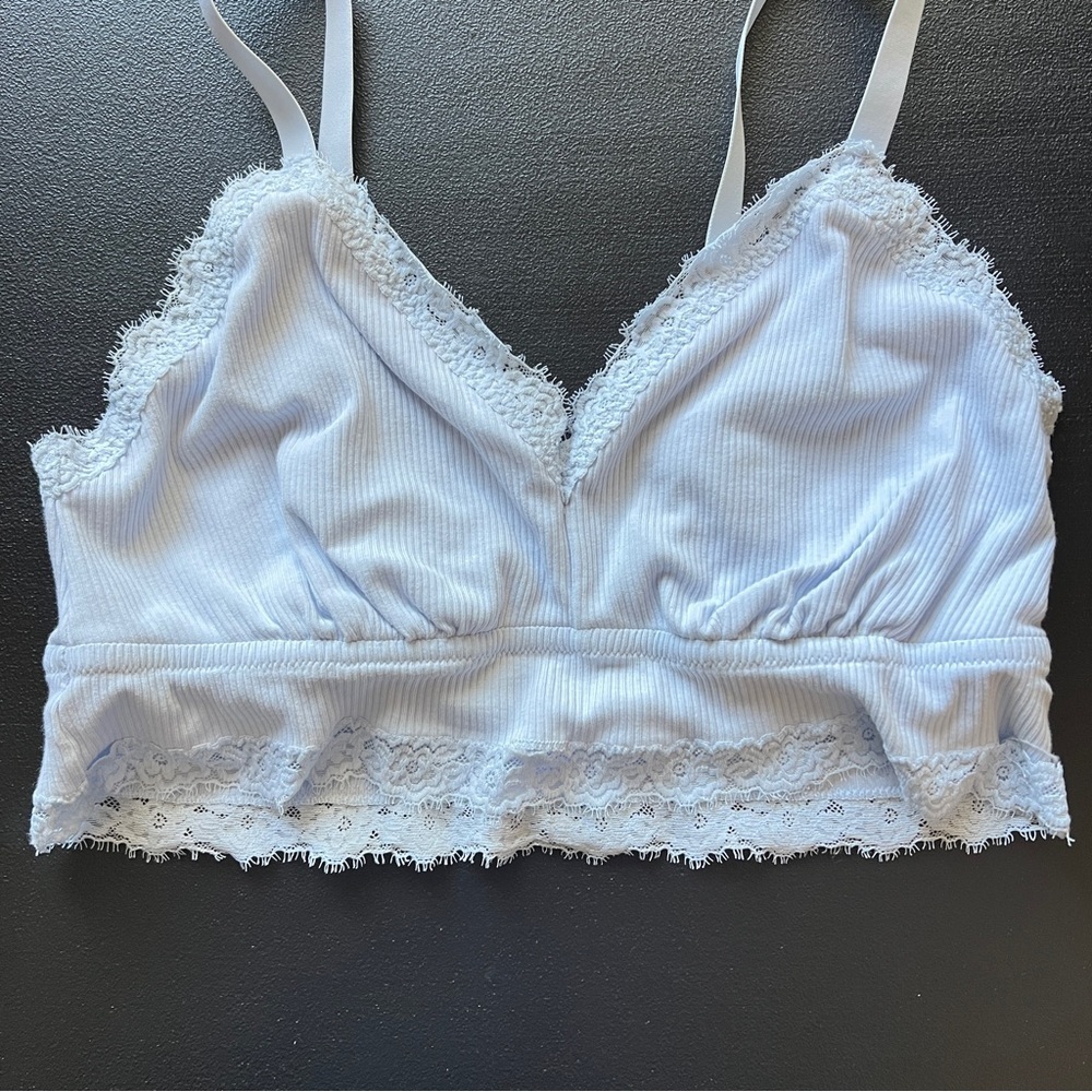 Aerie Eyelash Lace Babydoll Ribbed Bralette Longline Light Blue Size XXL - Picture 4 of 7